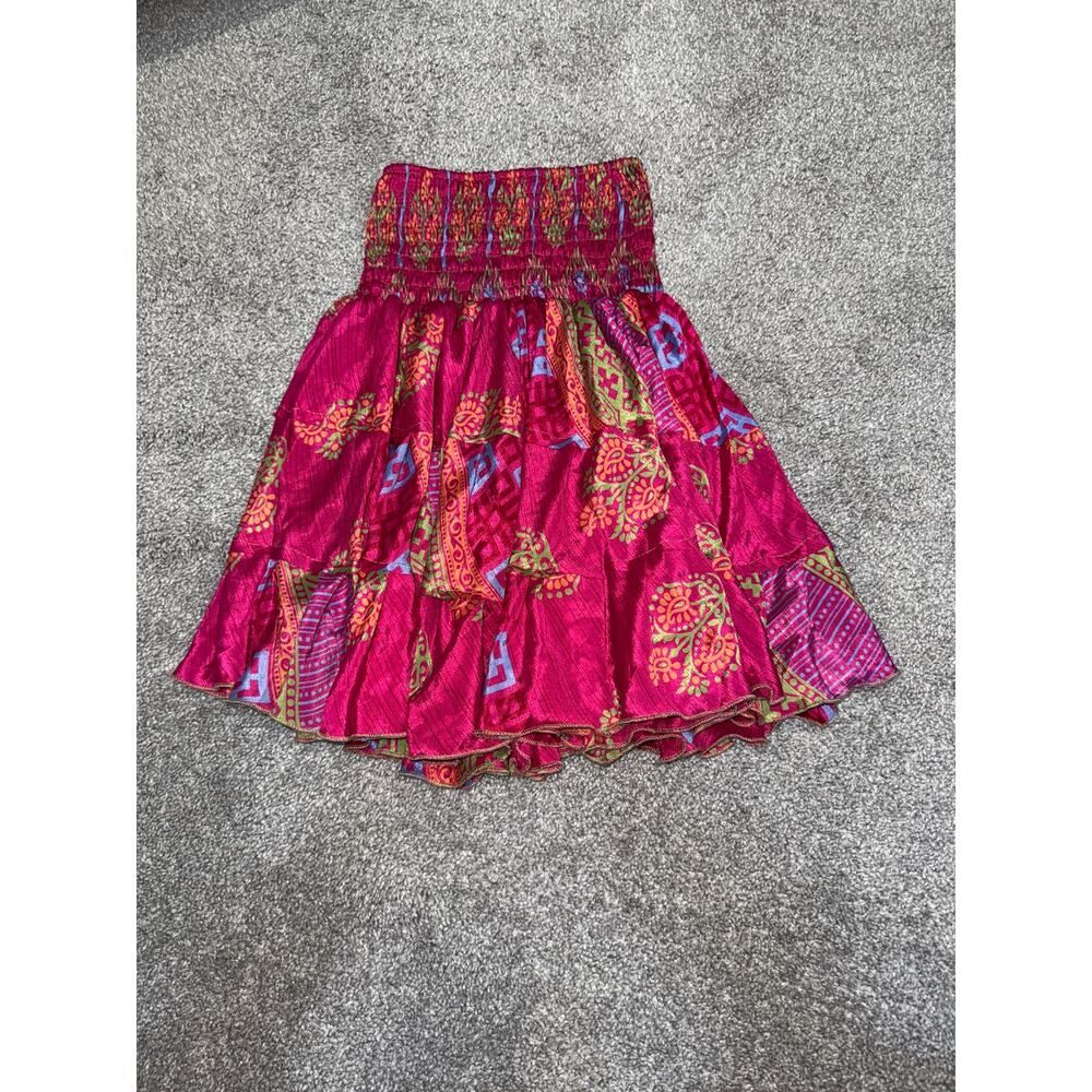 Silk boho mini skirt